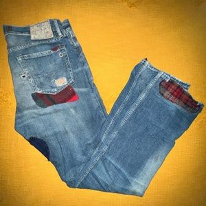 Ralph Lauren Patchwork Lumber Jacket Plaid Flannel Jeans Size 34x34